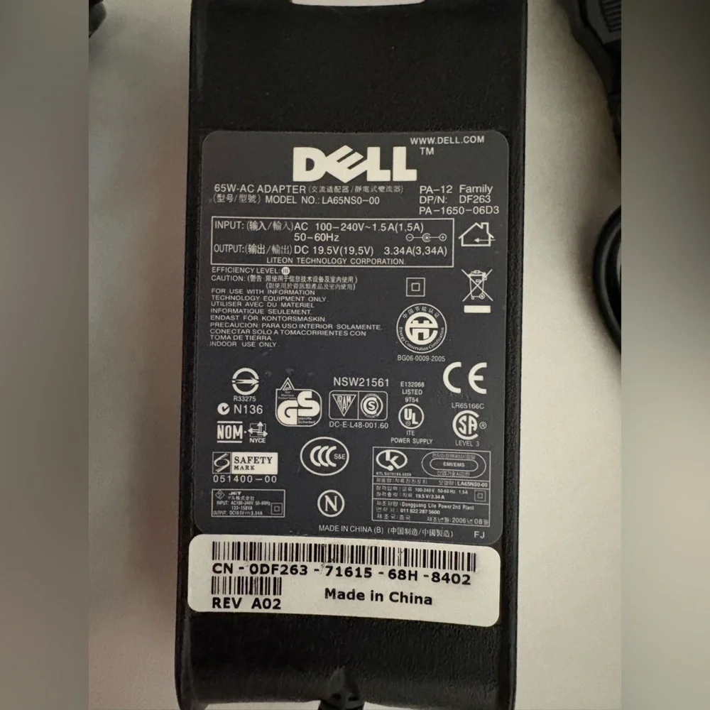 Dell Black Power Adapter with Cable
